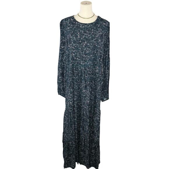 Boden Blue Floral Maxi Dress | Long Sleeve Tiered Prairie Maxi Plus 16/18R - Picture 10 of 12